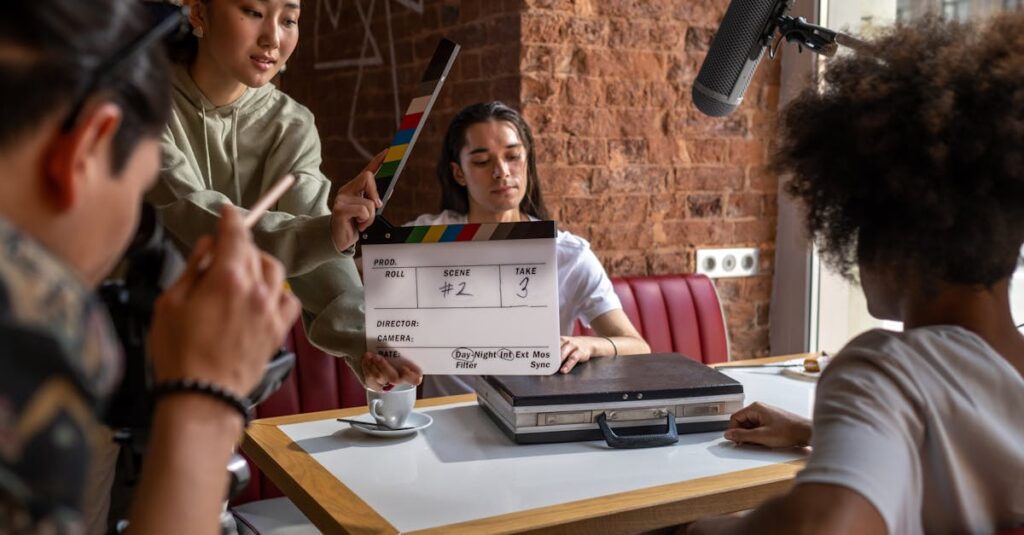 Illustration de Les techniciens du cinéma : ces invisibles essentiels à l'écran film-crew-working