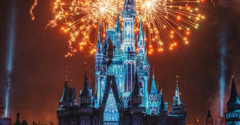 Illustration de Disneyland : 70 ans de magie, du chaos à l'empire mondial Disneyland-castle-fireworks